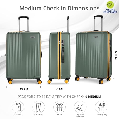 Image of Safari Citymiles Luggage | Hard-Sided Polycarbonate Suitcase | 8 Spinner Wheels | Anti-Theft Zipper | (Green, Medium (69 CM))