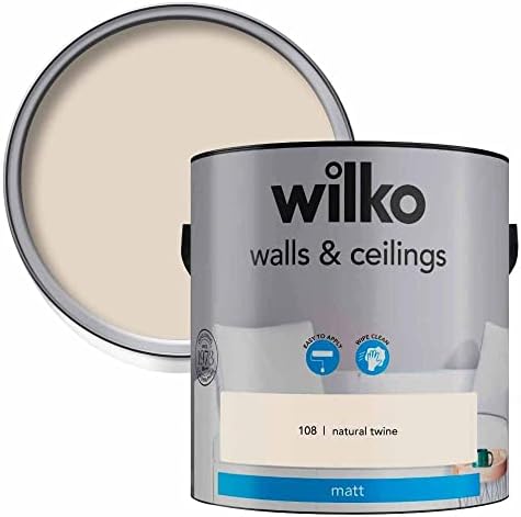 wilko Walls & Ceilings Matt Emulsion Paint, Washable & Hardwearing Paint, Suitable for Bedrooms, Living Rooms & Other Rooms in the Home (Tinsel Town, 2.5 Litre)