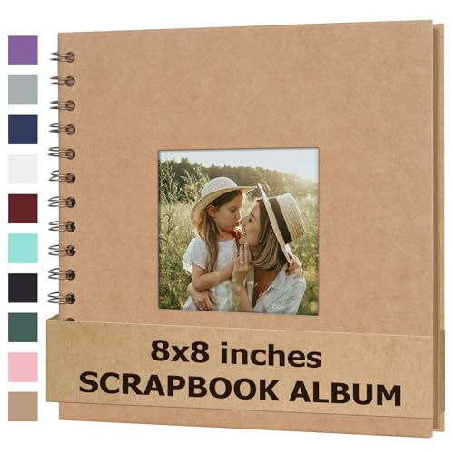 Álbum de recortes de 8 x 8 pulgadas, álbum de fotos de tapa dura Kraft con ventana, libro de recuerdos en blanco para bebé, boda, libro de invitados, parejas, graduación, viajes, bricolaje