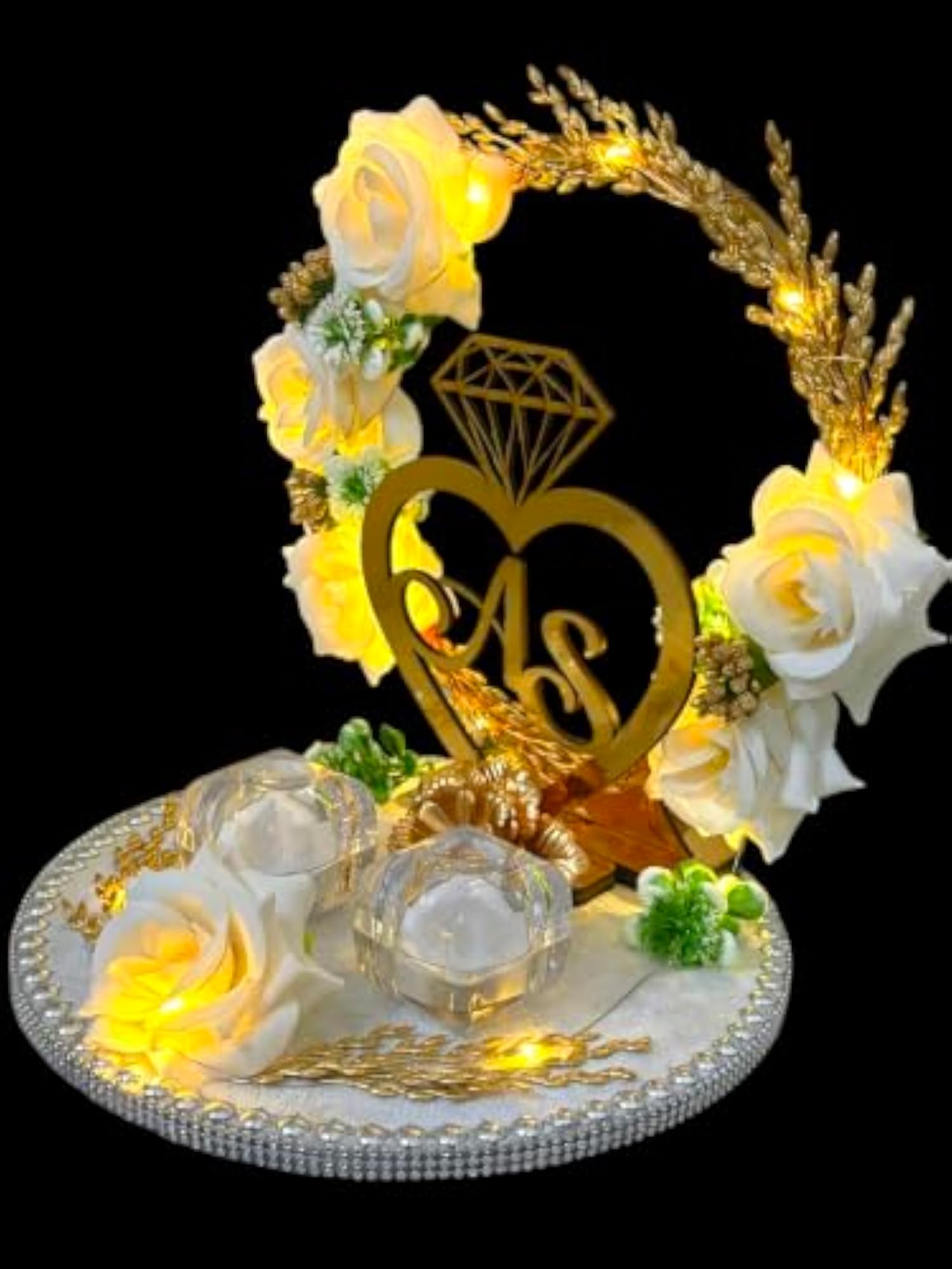 Personalized Wooden Flower Design Engagement Ring Tray