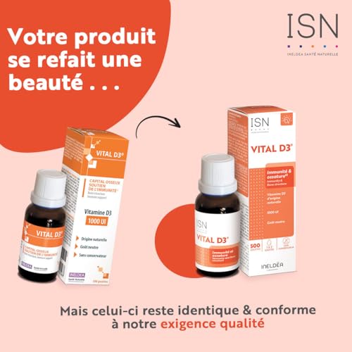 ISN - Vital D3® - 1000 UI - Complément Alimentaire riche en Vitamine D3 - Origine 100% Naturelle - Capital Osseux & Soutien de l'Immunité - Goût Neutre - Flacon Compte-gouttes 20ml – vue 4