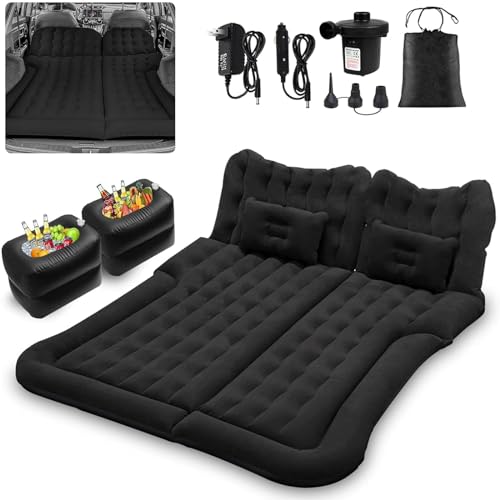 Inflatable Air Mattress for Car Back Seat - Thickened Camping Bed with Air Pump, Portable SUV Mattress for Home, Travel - Upgraded Version - Black