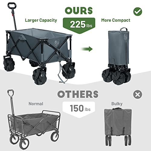 Timber Ridge Outdoor Collapsible Wagon Utility Folding Cart Heavy Duty All Terrain Wheels For Shopping Camping Garden With Side Bag And Cup Holders, Grey #TOP3