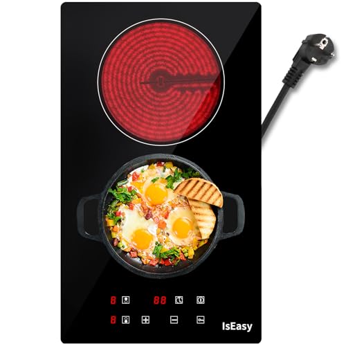 Placa de vitrocerámica IsEasy doble vitrocerámica, 3000 W, 29,5 cm, 2 zonas de cocción, 9 niveles...
