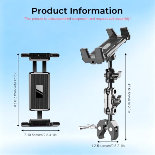 Image of ZORBES Clamp-On Tablet & Phone Holder for 4.7-13 Inch Devices, 360 Rotating Adjustable Mount Universal Handlebar & Pole Clamp Stand with Flexible Arm, Anti-Slip Hands-Free Holder for Gym, Bike, Desk