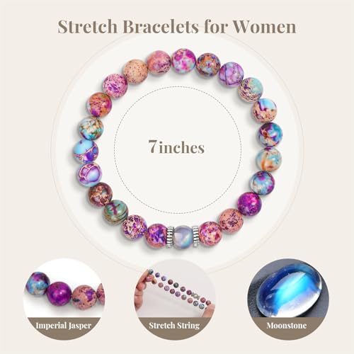 Stretch Beaded Bracelets for Women Teen Girls Meaningful Handmade Natural Stone Bestie Mother Daughter Auntie Best Friends Grandma Granddaughter Sister Chakra Healing Inspirational Good Luck Strength Elastic Bracelets for Women Happy Birthday Graduation Mothers Day4
