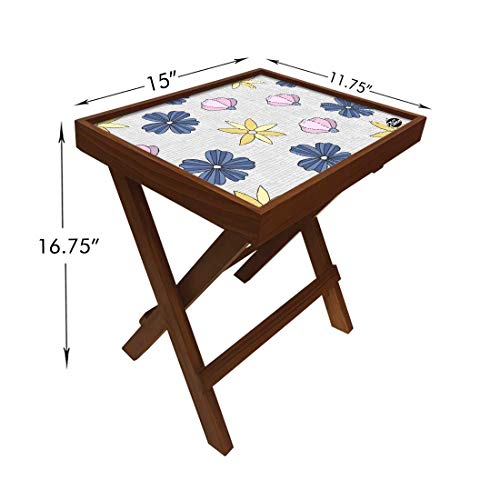 Image of Nutcase Designer Teak Wood Side Table Folding Wooden Bedside Coffee Outdoor Picnic Table - Lavender Florals