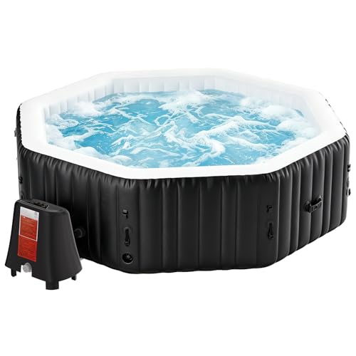 Inflatable Hot Tub, 4-6 Person Large Polygon Blow Up Portable Hot Tub, Leak-Proof PVC Outdoor Spa with 130 Air Jets, Heater Pump and Insulated Cover, 77” X 77”X 25”