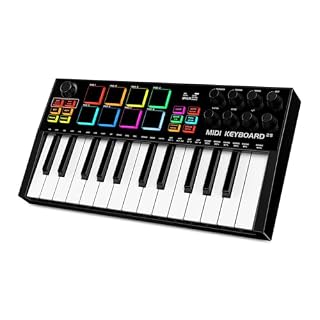 TERENCE MIDI Controller Keyboard Professional 25 Keys MIDI keyboard Piano 500mAh Battery 8 RGB Pads 360° Endless Knob 8 Assignable Knobs OLED Display for Multiple DAWs and Devices - Les Beatles, Paul McCartney, John Lennon, RIngo Starr, George Harrison