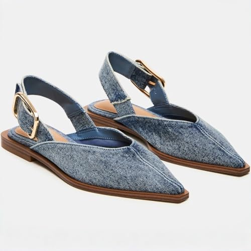 Image of Slingback Flat Shoes for Women Pointed Closed Toe Flat Mule Sandals Casual Comfortable Office Dressy Shoes