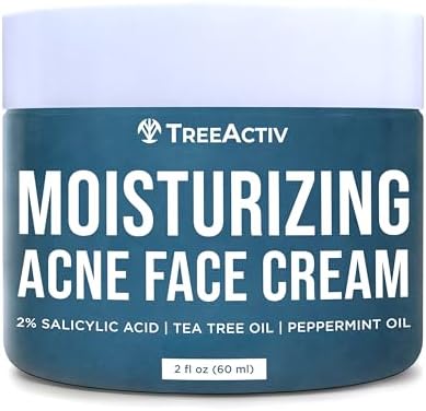TreeActiv Acne Cream Original Formula, 2 fl oz, 2% Salicylic Acid Face Moisturizer for Oily & Acne-Prone Skin, Lightweight Hydrating Facial Cream