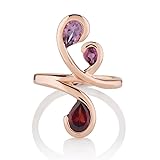 Diamond Treats Long Rose Gold Ring For Women with Amethyst, Rhodolite and Garnet Gemstones, Long Gemstone Ring for Women in a Leaf Design, Rose Gold Rings For Women with Natural Gemstones, Size N