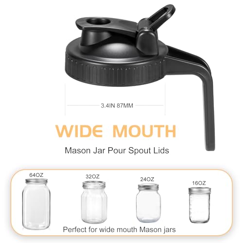 Mason Jar Flip Cap Lid, Airtight LeakProof Seal, Wide Mouth, Black