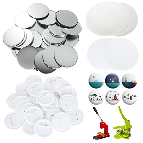 YAYODS 400 Pieces Button Maker Supplies 58mm/2.25 inch Round Badge Button Parts for Button Maker Machine, Includes Blank Pin Back Cover, Metal Cover, Clear Film, Blank Paper