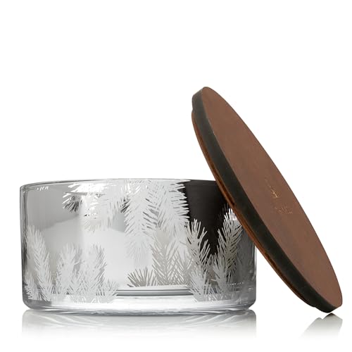 Thymes Frasier Fir Candles - Statement Collection - Silver with Pine Needle Design - Scented Candles for Home Decor - Notes of Siberian Fir Needles, Cedarwood & Sandalwood - Large 4 Wick (40 oz)