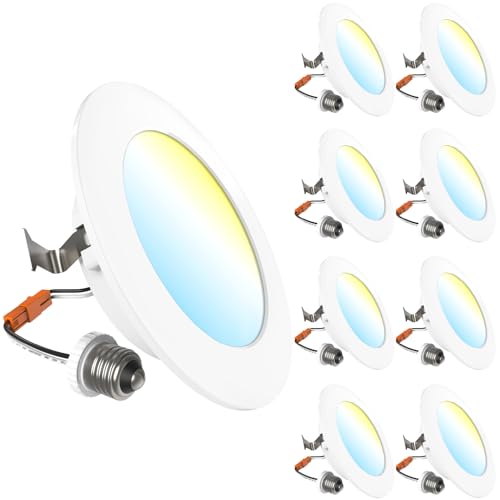 Sunco 8 Pack 4 Inch Retrofit LED Flat Recessed Can Lights, 5CCT, 10W=60W
