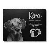 Großer Tier Grabstein Hund Katze 40x30 cm - Mit eigenem Foto & vielen Motiven - Schiefer Gedenkstein Hunde Katzen - wetterfest imprägniert als Grabschmuck für Tiergrab Hundegrab - Grabdeko Andenken