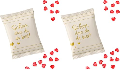 Logbuch-Verlag 10 Fruchtgummi Tütchen Schön dass du da bist Gummibärchen rote Herzen Gastgeschenk Hochzeit (Packung mit 2)