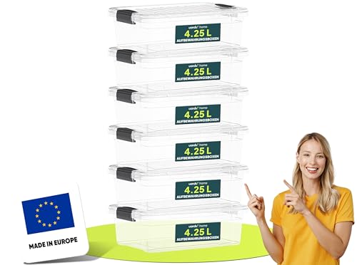 uandu Aufbewahrungsbox mit deckel klein, 6er Set BPA Frei Kunststoff, Aufbewahrungsboxen Stapelbar, Box für IKEA Kallax, Plastikbox, Storage Boxes - 4.25Lx6