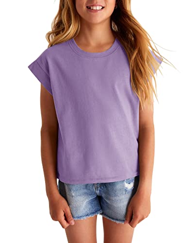 Girls Cap Sleeve T-Shirts Kids Summer Tunic Tops Cute Crewneck Tees Blouses for 5-14 Years4