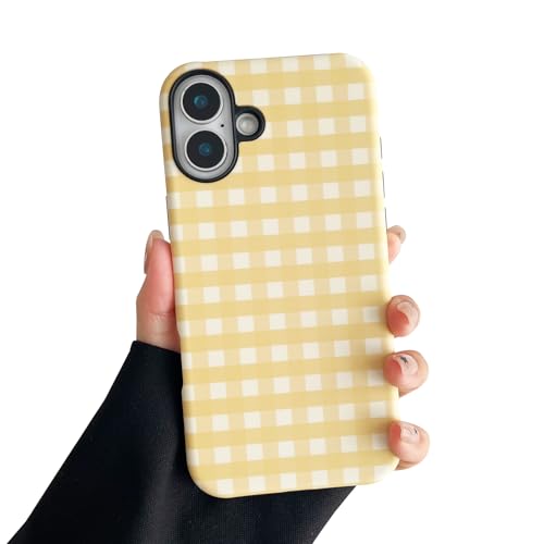 Coque iPhone 16 jaune à carreaux, la protection style femme au quotidien