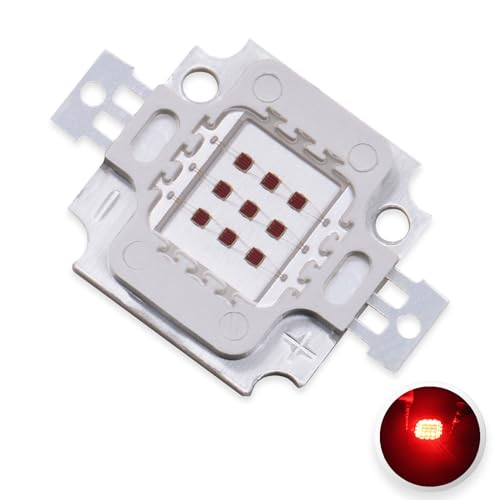 LEDGUHON 1Pcs 10W High Power LED Chip Red Super Bright Light Emitter Components Diode Replacement Lamp Beads for DIY Lighting(Red 660nm-665nm/1050mA/10Watt/ DC 6V-7V)