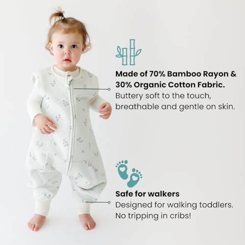 Image of Tealbee Dreamsuit Toddler Sleep Sack with Feet - Walker Sleep Bag with Legs, Rayon made from Bamboo, Summer 0.8 TOG, 2-Way Zipper, 12m-2T - Croissant
