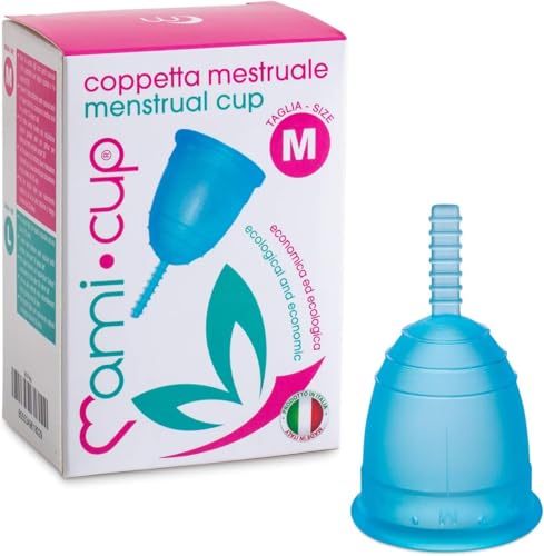 MAMICUP - Coppetta Mestruale Morbida in Silicone Medicale 100% Made in Italy, Totalmente Anallergica Priva di Lattice e Additivi, Coppette Mestruali per Ciclo - Taglia M - Turchese
