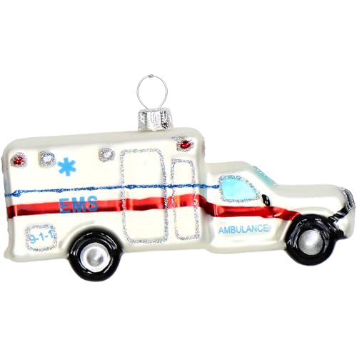 Christbaumschmuck 11,5cm Glas - Krankenwagen Figur zum Aufhängen -...