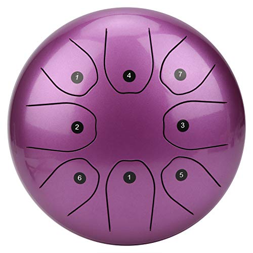 C key Ethereal WorryFree Sanskrit Hand Pan,Steel Tongue Drum,8in Percussion Instrument (Purple)