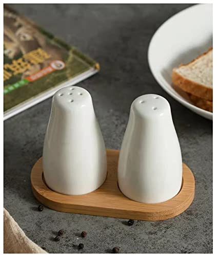 Salt And Pepper Shakers Set With A Bamboo Tray Ceramic Salt Shaker White Salt And Pepper Shaker Simplicity Salt And Pepper Set #TOP24