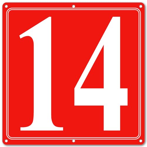 Image of Premium Aluminum Number Signs 14, Metal 12 inch X 12 inch Red Numbered Signs Outdoor for Parking Lots, Floor, Dock, Court, Aisle, Field, High Visibility, No Fade, Weather-resistant