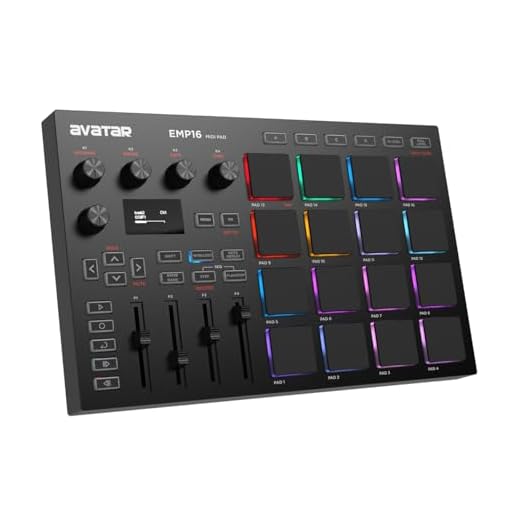 HXW EMP16 MIDI Pad Controller Beat Maker Machine With Bluetooth, 16 RGB Velocity Sensitive Beat Pads, 16 Level, Full/Half Level, OLED Display, MIDI In/Out
