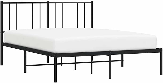 Double Bed Frame with Headboard, Heavy Duty King Size Metal Platform Bed Frame, Steel Black Bedroom Furniture for Master Guest Room(Black,120 x 200 cm,with headboard)