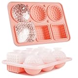 Acomler Ice Cube Molds Tray, 3 Big Crystal Square Cubes & 3 Round Sphere Golf Ice Ball Makers, Large Silicone Whiskey Ice Mold, Fun Shape Ice Trays with Funnel for Whiskey, Cocktails, Bourbon (Pink)
