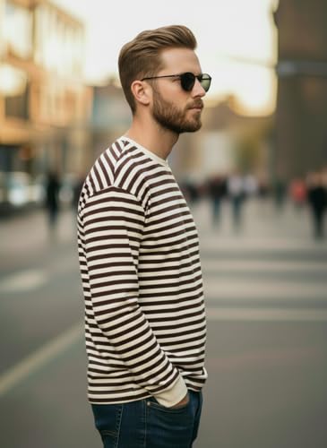 Image of Mack Jonney Men's Black Cotton Full Sleeve T-Shirt | Soft Breathable Casual Wear | Stylish Striped Round Neck Tshirt-JMAK-107