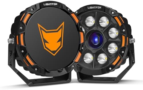 LIGHTFOX 2 PCs 9 Inch LED Spot Light Round, 18,672LM (Pair) Spot Beam, Driving Light Angle Adjustable with Wiring Harness, Plug & Play, IP68 Waterproof, for Offroad Jeep Wrangler Truck Pickup SUV