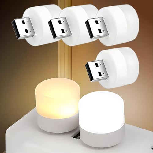 Image of 4Pack Mini USB Night Light - Compact Portable Plug in LED Ambient Lighting Source for Home Kitchen Bedroom, Bathroom, Hallway, Corridor, Nursery, Keyboard, Car Tiny Decorative Lamp Bulb, Soft White