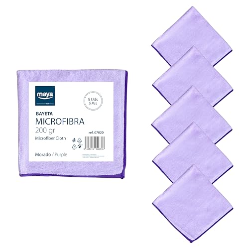 Maya Bayeta Terry 200G. Limpieza Eficaz y Sin Marcas. 100% Microfibra. para Todo Tipo de Superficies. Pack de 5 Unidades (Morado)