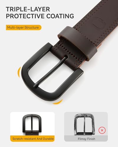 Image of CHAOREN Mens Belts Casual for Jeans - Full-Grain Leather, Durable Cowhide | Solid Buckle, Classic Style, Handmade, Daily Wear, Gift Box