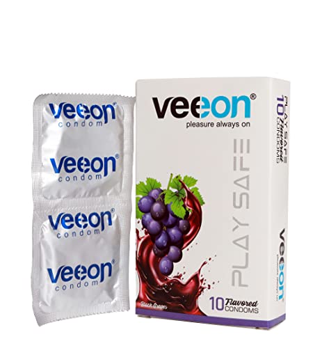 Image of Veeon Always Condoms for Mens Sex- Ultra Thin Condom for Women with Extra Time Sex, Long Lasting Pleasure Kondom- Suitable for use with Lubes & Toys, Black Grapes Flavoured (Set of 3, 30 condoms)