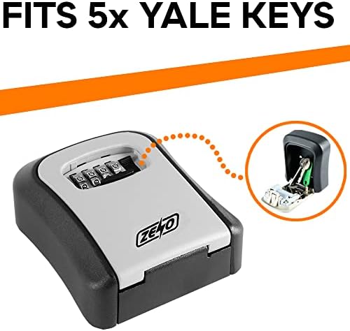 ZENO 4-Digit Key Lock Box Safe | Wall Mounted | Combination Key Safe Storage Lock Box | For Airbnb Home Garage Office School | Spare House Key Safe (Key Box) | Waterproof | Silver/Black