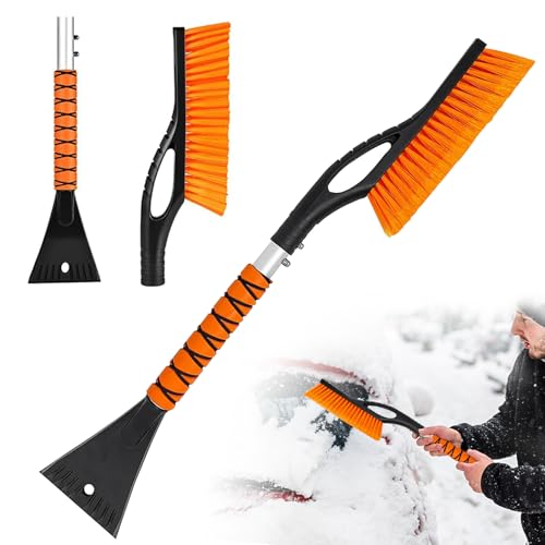 Grattoir à Glace et Brosse à Neige, Brosse à Neige de Voiture Détachable, Grattoir à Glace pour Pare-Brise de Voiture, Brosse Neige Voiture Extensible et Amovible, pour Voiture, SUV, Camion (Orange)