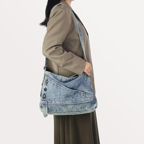 Bolso denim hombro para mujer con correa ajustable miniatura 2
