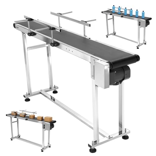 ETOYA Heavy Duty PVC Flat Conveyor Belt Systems, 59x7.8in Stainless Steel Motorized Conveyor with Double Guardrails, Adjustable Speed Industrial Belt Conveyors for Material Transport & Inkjet Coding