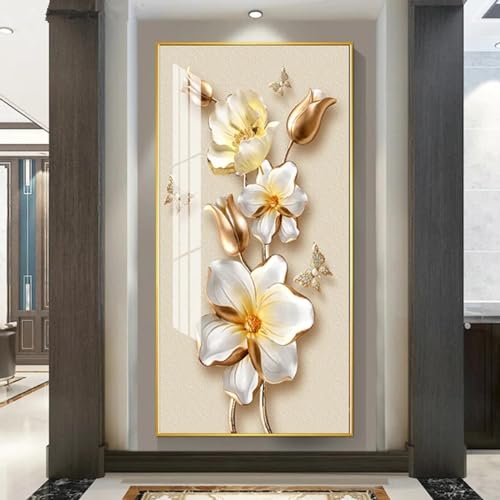 Peinture murale HD moderne feuilles de fleurs dorées 60x120cm