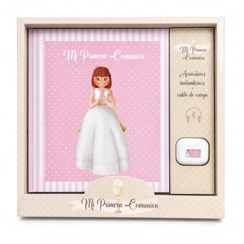 Imagen de Álbum Mi Primera Comunión con Auriculares Bluetooth Personalizados Set de Regalo Original para Niña Ilustrado a Color con Páginas para Firmas