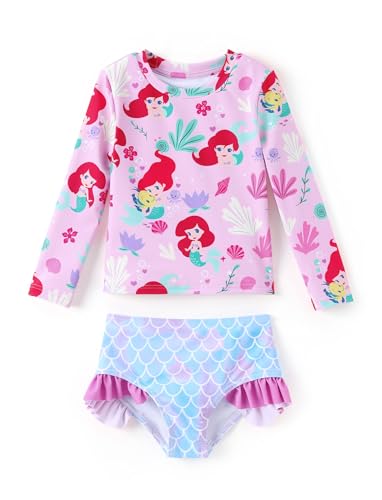 Image of Disney Frozen Elsa Stitch Marvel Toddler Girl Two Piece Long Sleeve UPF50+ Swimsuit Rashguard Sets Bathing Suit