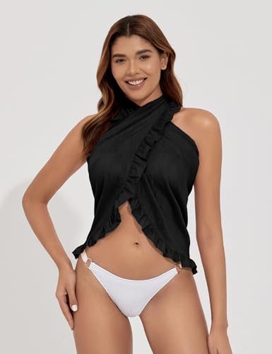 Tournesol Women's Sarong Short Beach Cover Up Skirt Sheer Bikini Wraps Ruffle Hem Bathing Suit Coverups for Swimwear S-2XL3