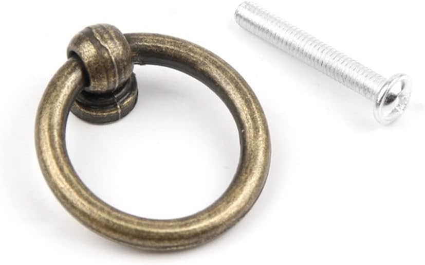 Bronze Back Mounted Screw Single Hole Puller Drawer Cabinet Vintage Chinese Furniture Zinc Alloy Round Ring Hanging Pull Small Knob (1)